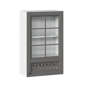 Кухонный навесной шкаф Амели-3 600 высокий со стеклом ЛД 299.450.000.046, Белый/Оникс серый в Благовещенске