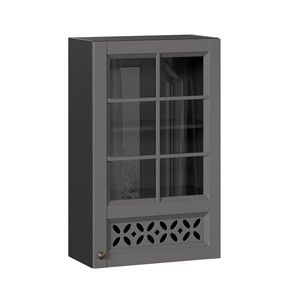 Настенный шкаф Амели-3 600 высокий со стеклом ЛД 299.450.000.048, Черный/Оникс серый в Благовещенске