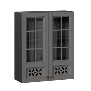 Шкаф настенный Амели-3 800 высокий со стеклом ЛД 299.460.000.052, Черный/Оникс серый в Благовещенске