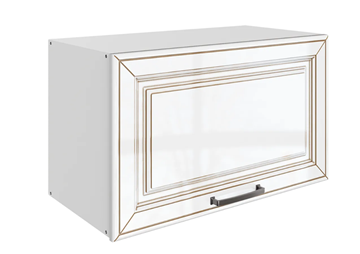 Кухонный навесной шкаф Атланта L600 Н360 (1 дв. гл.) эмаль (белый/белый глянец патина золото) в Благовещенске