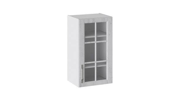 Шкаф на кухню Прованс (Белый глянец/Санторини светлый) со стеклом В_72-40_1ДРс в Благовещенске - изображение