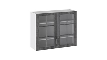 Шкаф на кухню Прованс (Белый глянец/Санторини темный) со стеклом В_72-90_2ДРс в Благовещенске