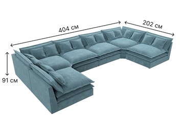 Большой П-образный диван Лига-040, Бирюзовый (велюр) в Благовещенске - предосмотр 6