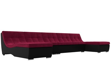 Большой П-образный диван Монреаль, Бордовый\Черный (Микровельвет\Экокожа) в Благовещенске