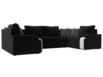 П-образный диван Николь, Черный/Белый/Серый (велюр/экокожа) в Благовещенске
