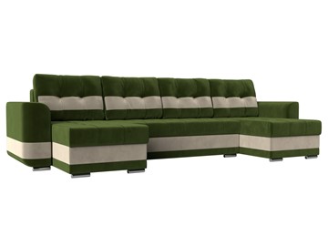 П-образный диван Честер, Зеленый/бежевый (вельвет) в Благовещенске