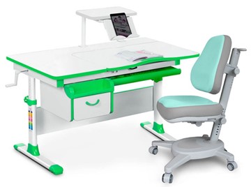 Комплект растущая парта + стул Mealux EVO Evo-40 Z (арт. Evo-40 Z + Y-110 TG) / (стол+полка+кресло) / белый, зеленый, серый в Благовещенске