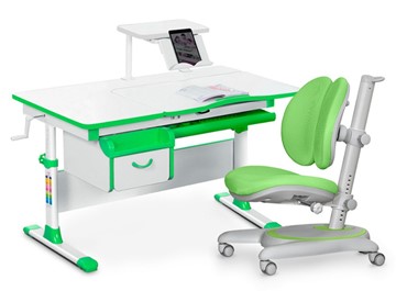 Комплект растущая парта + стул Mealux EVO Evo-40 Z (арт. Evo-40 Z + Y-115 KZ) / (стол+полка+кресло+чехол), белый, зеленый в Благовещенске
