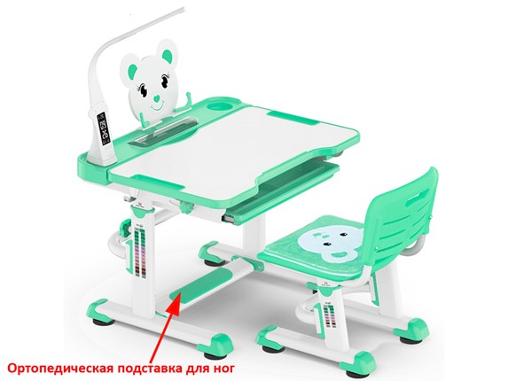 Растущая парта и стул Mealux EVO BD-04 Teddy New XL, с лампой, green, зеленая в Благовещенске - изображение