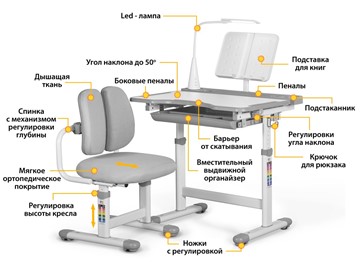 Комплект из растущего стола и кресла Mealux EVO BD-23 Grey в Благовещенске - предосмотр 1