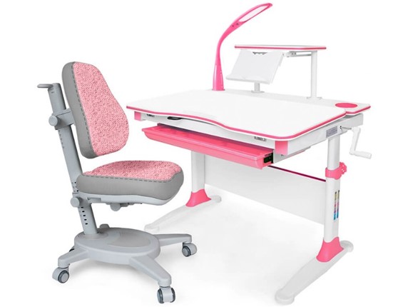 Растущая парта + стул Комплект Mealux EVO Evo-30 BL (арт. Evo-30 BL + Y-115 KBL), серый, розовый в Благовещенске - изображение